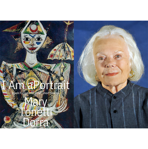 collage of two images, including a book cover on the left and a photo of its author, an older silver haired person on a blue backdrop, on the right