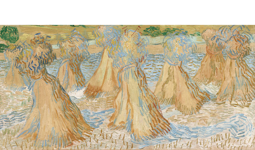 painting of wheat sheaves in a landscape