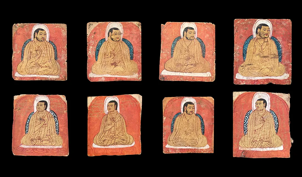 selection of color and gold on paper Tsakli cards 