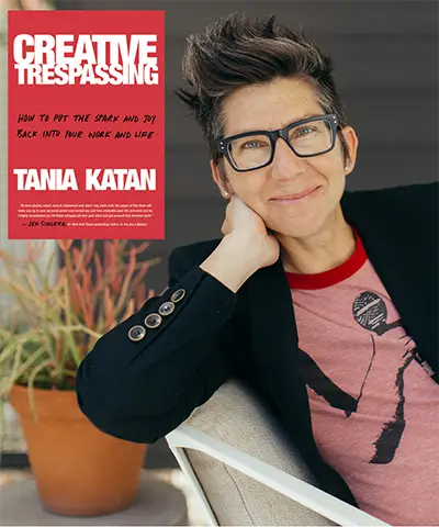 photo of the author leaning against a chair with an image of their book Creative Trespassing inset in the top left