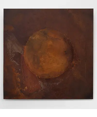 photo of square artwork consisting of distressed metal plate