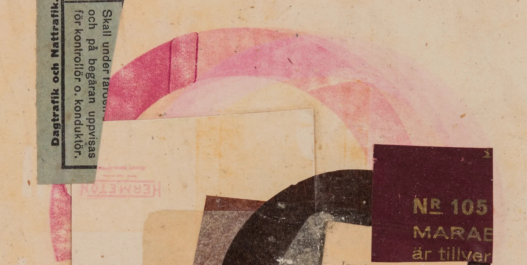 abstract collage of various shapes, colors, and sizes of paper in a vertical orientation