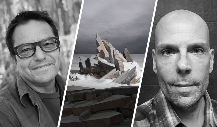 triptych of the event speakers flanking a Casebere painting