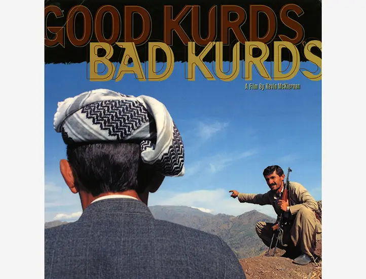 movie poster featuring the title over a photo of two people outside featuring back of someone's head in the foreground and a man with a gun in the background