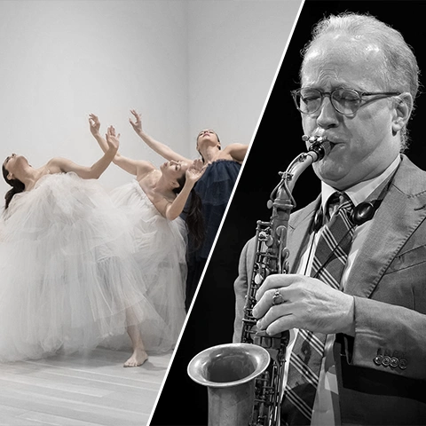 diptych of dancers and sax player