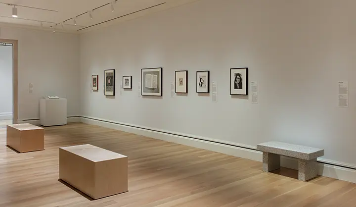 photo of gallery interior showing works on paper