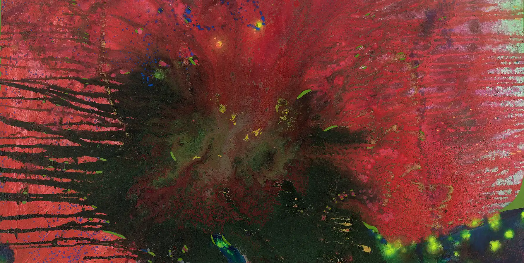 abstract painting with reds and greens