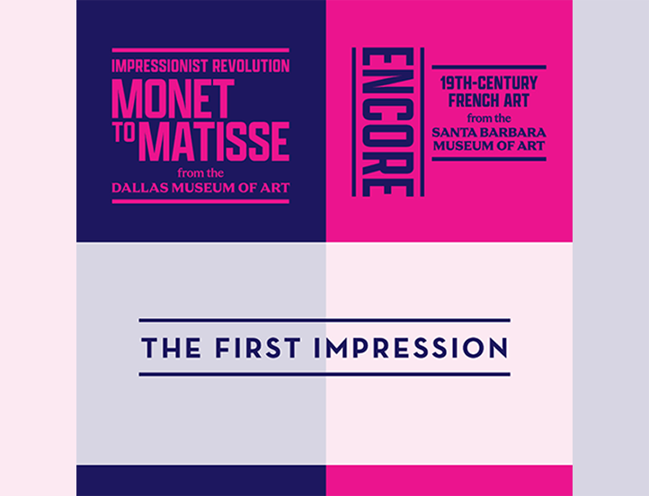 indigo and magenta split graphic promoting the first impression event