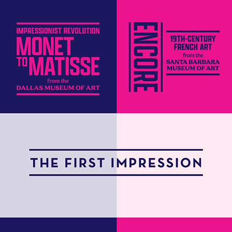 indigo and magenta split graphic promoting the first impression event
