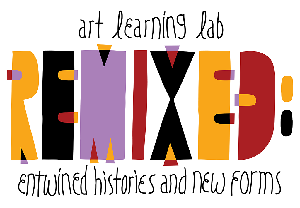 graphic promoting art learning lab Remixed entwined histories and new forms in stylized lettering