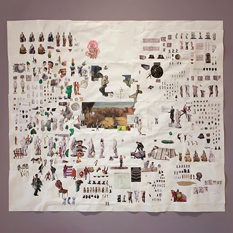 photo of collage based artwork featuring classical Greek imagery