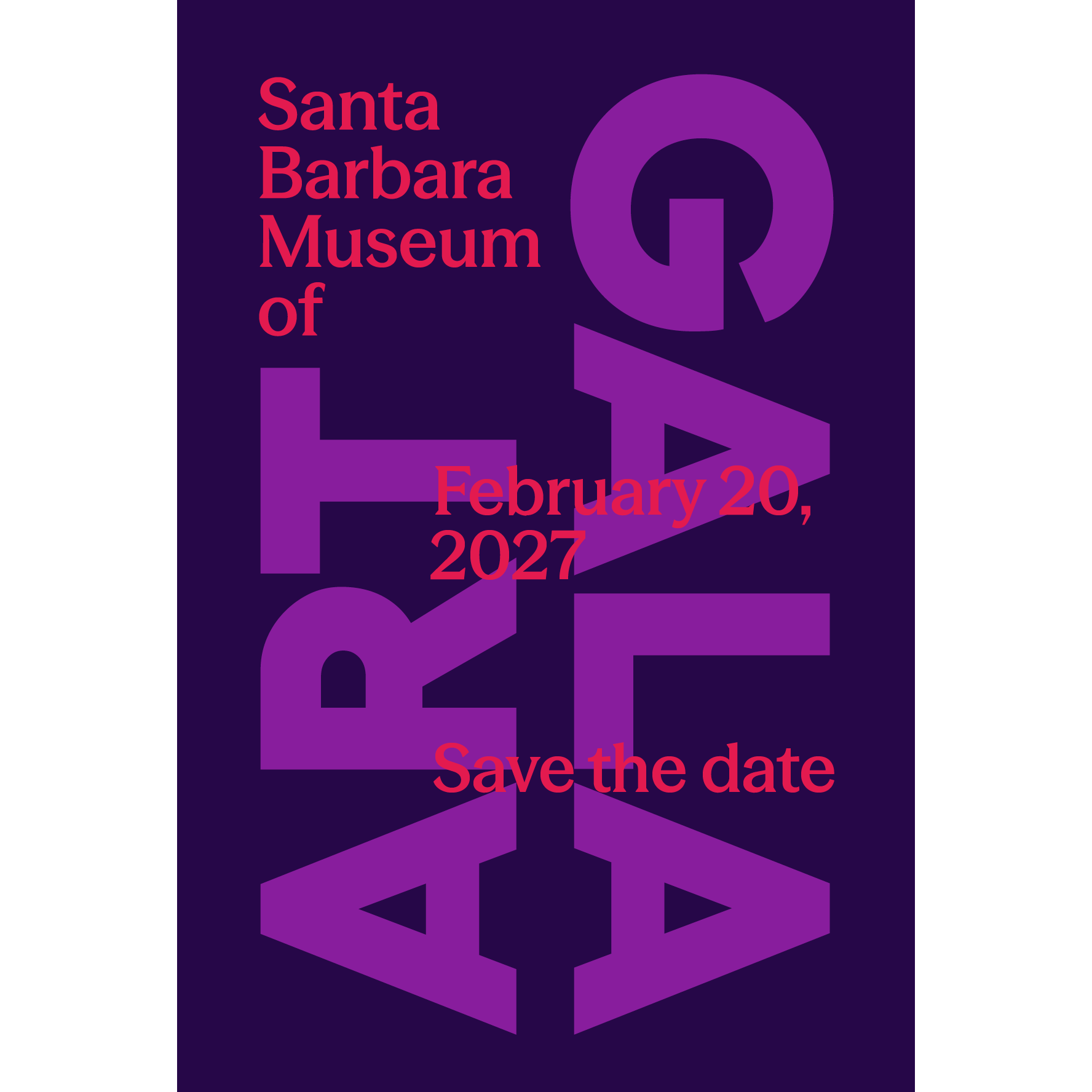 santa barbara museum of art gala february 20, 2027 save the date graphic