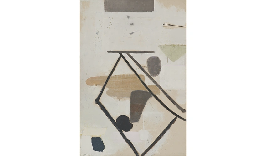 abstract composition of lines and various shapes in muted tones