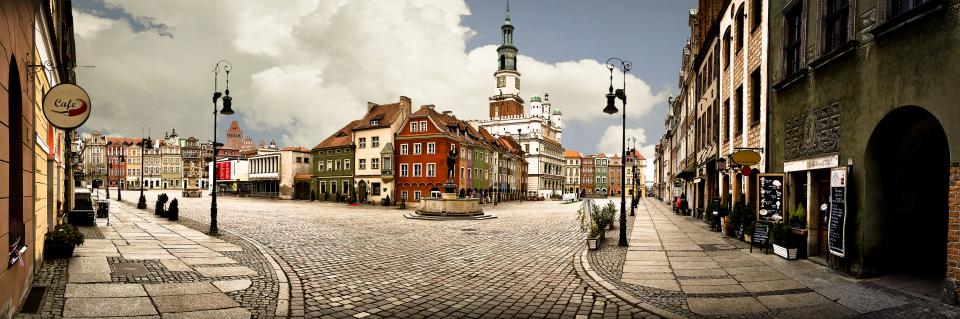 Market place in the center of Poznań in Poland