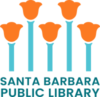 logo for the santa barbara public library featuring illustrations of poppies
