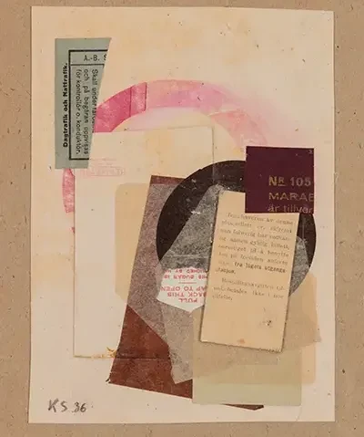 abstract collage of various shapes, colors, and sizes of paper in a vertical orientation