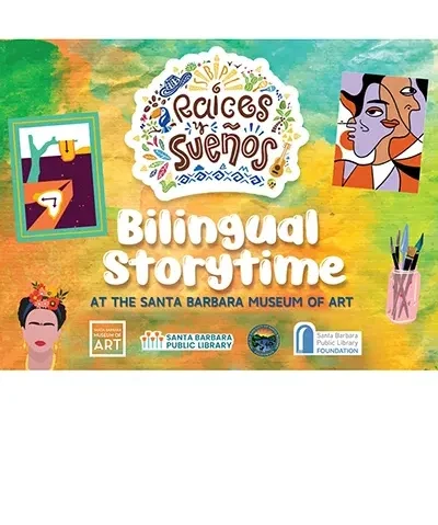 colorful graphic promoting bilingual storytime at the museum