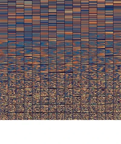 abstract and multicolored grid of a dozen plus columns of rows of colored segments