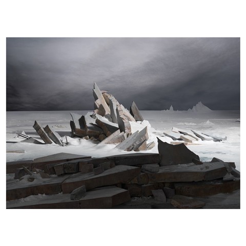 monochromatic photo of sea ice breaking
