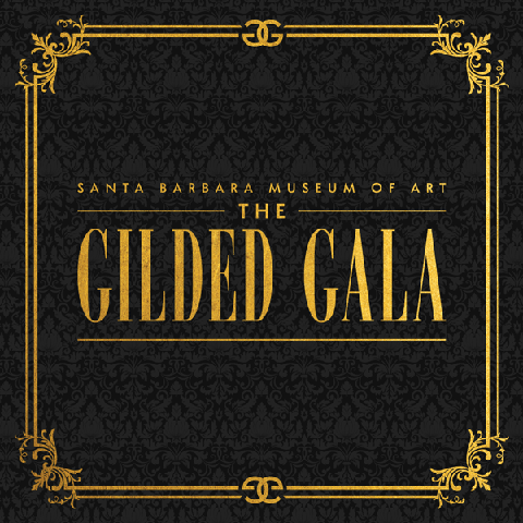 Graphic of gold text "the gilded gala" on black with ornate framing 
