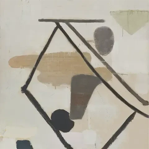 abstract composition of lines and various shapes in muted tones