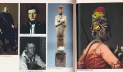 video still of a book layout featuring a variety of portraits including paintings, photos, and sculptures of white and black individuals