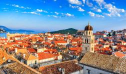 Dubrovnik, Croatia. Sunset golden light over Old Town roofs of Ragusa